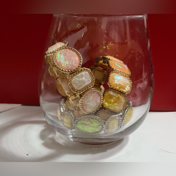 Charming Charlie Set: 3 iridescent color costume bracelets and 2 dangle earrings - Picture 5 of 5